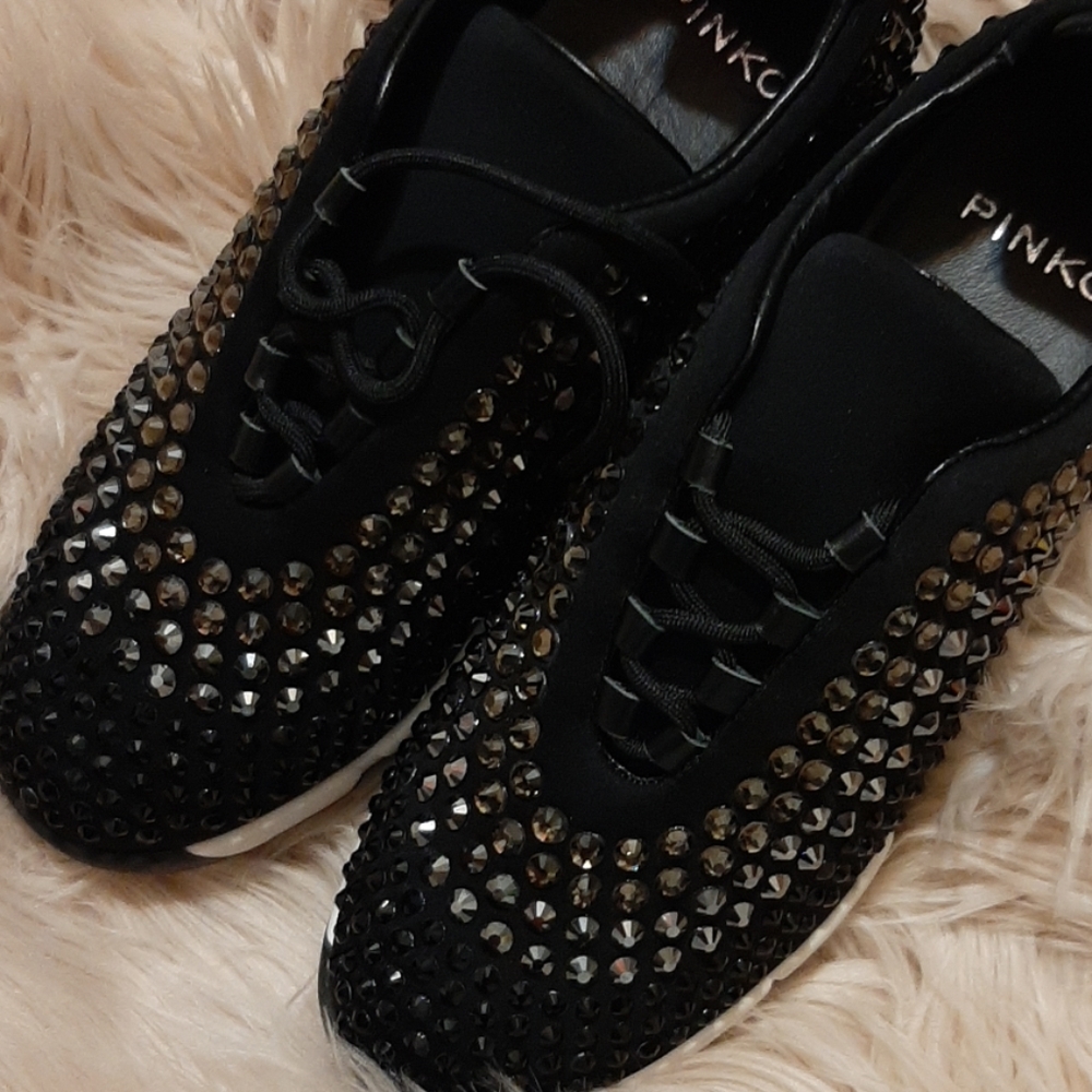 PINKO Giglio Black Sneakers with Gem s 37( 7) - Picture 4 of 8